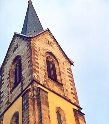 Turmspitze der Marienkirche in Hof.